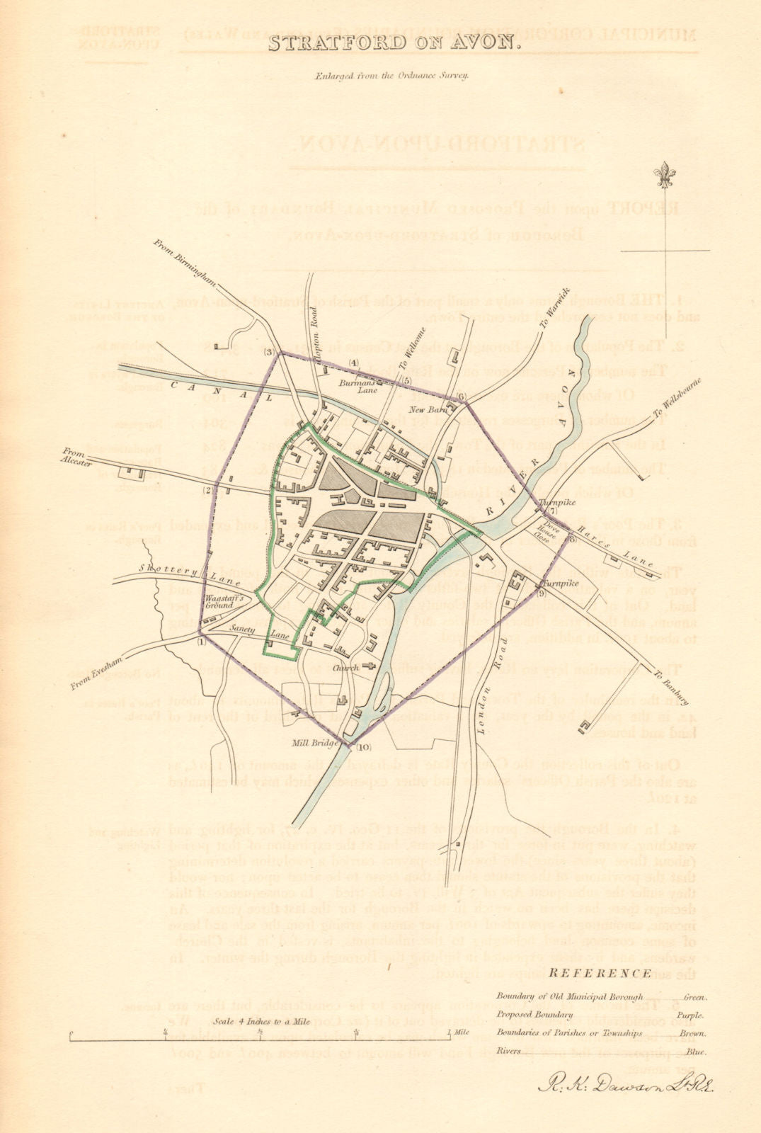 STRATFORD-UPON-AVON borough/town plan. BOUNDARY COMMISSION Warcs DAWSON 1837 map